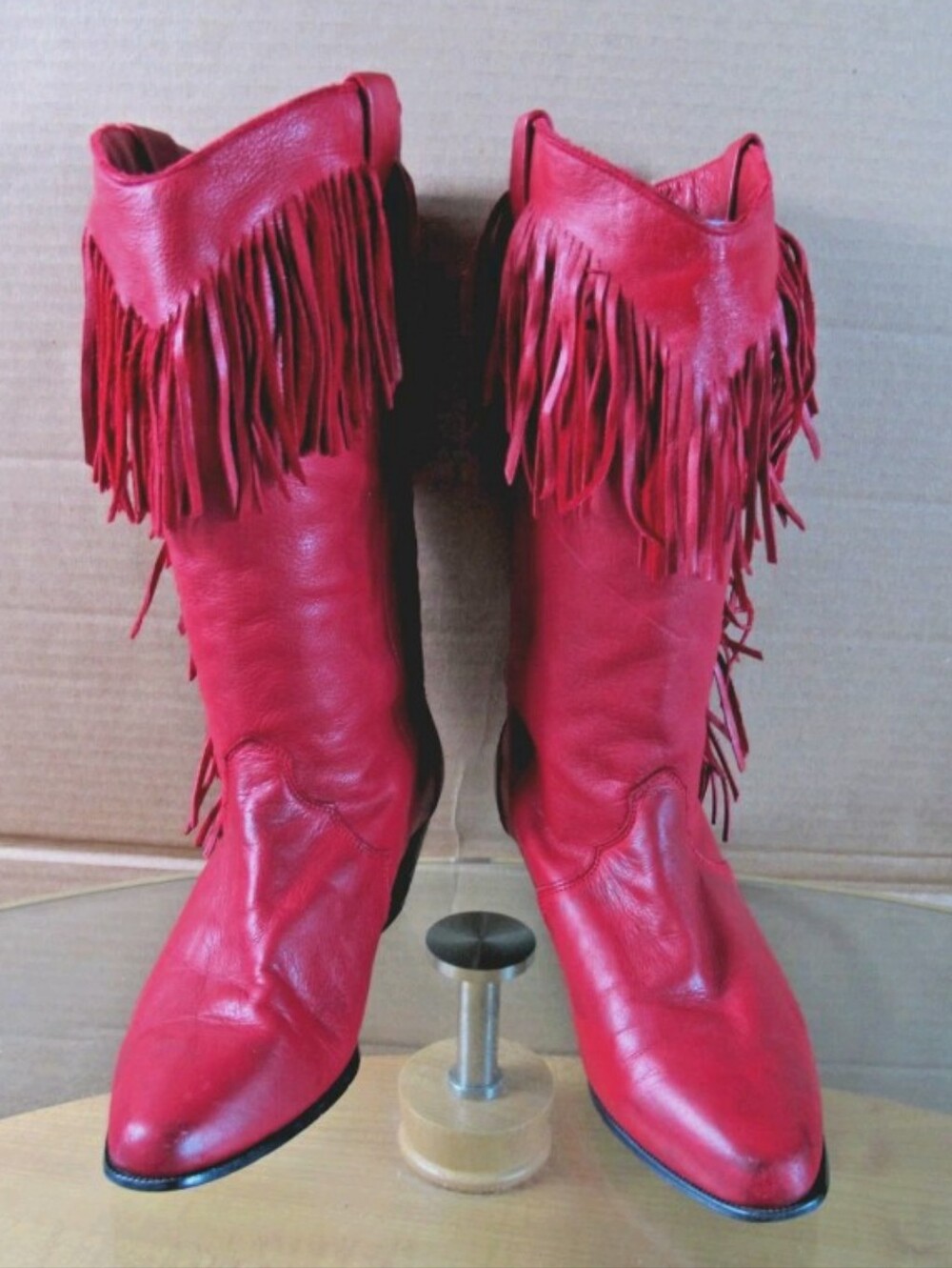 Dingo Women's Fringe Western Boots Red Leather Vintage 80's Cowgirl Size 7.5 M